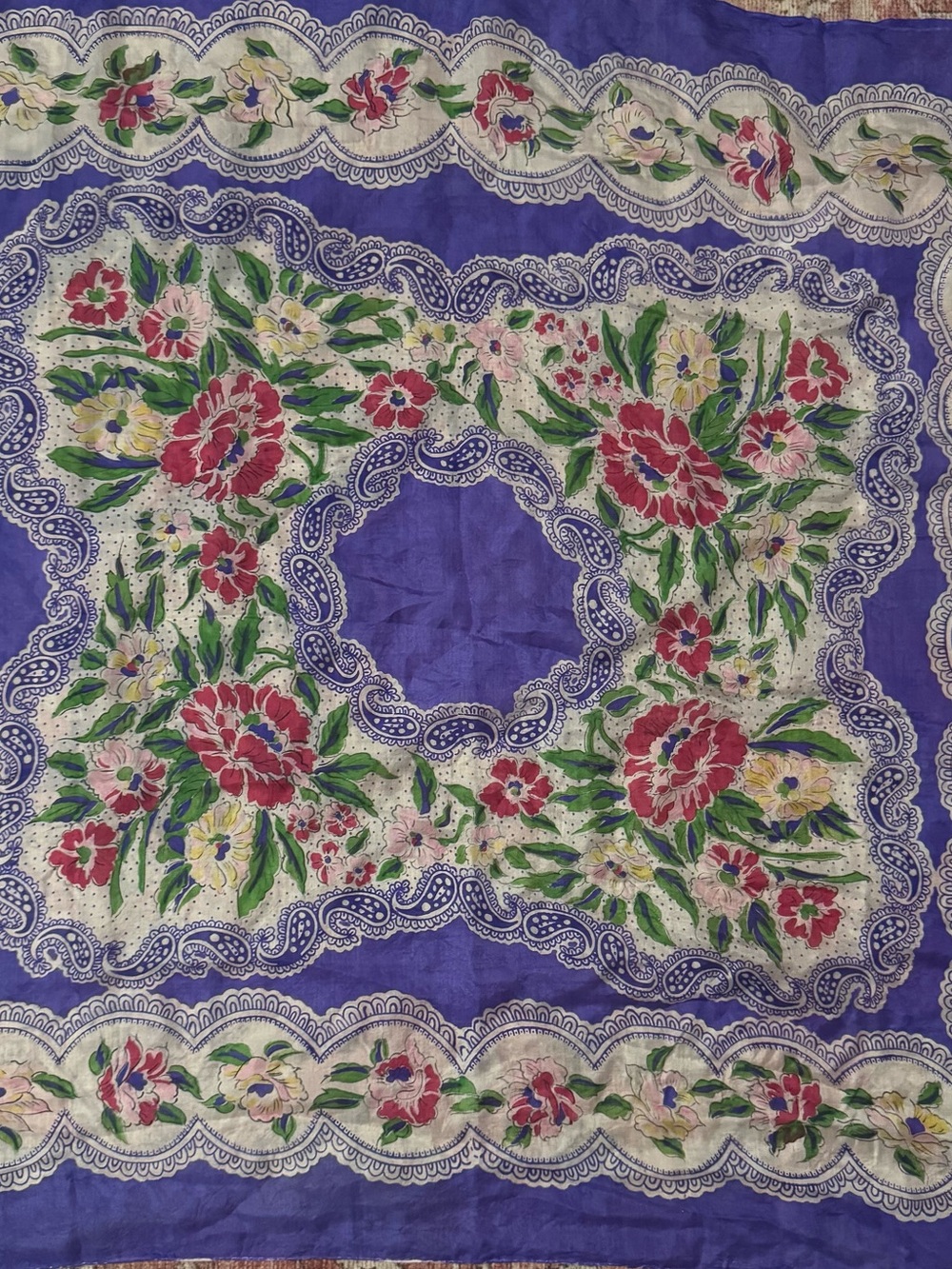 Vintage Floral Purple & Pink 100% Silk Scarf